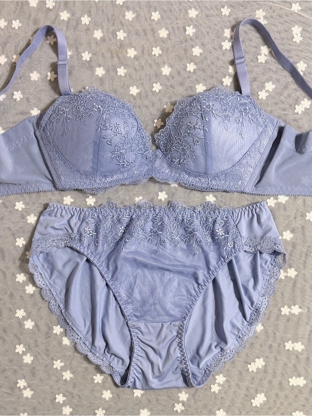 US-34B/JP-L Japanese Brand Wireless Embroidery Soft Push Up Bra Panty Set